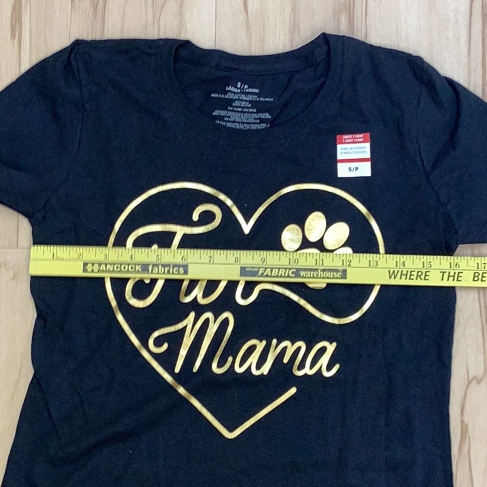 Black & Gold Metallic 'Fur Mama' Dog Paw Print Heart‎ Women’s T-Shirt Small NWT - Picture 2 of 7
